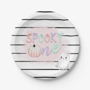 Ghost Spooky One Pastel Pink Halloween Birthday Paper Plate