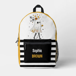 Ghost& Sunflowers with Stripe Pattern with Name Printed Backpack