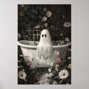 Ghost Takes A Bath Tub In Flower Forest Print