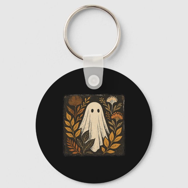 Ghost Tee Fall Autumn Vibes Graphic Whimsical Flor Key Ring (Front)