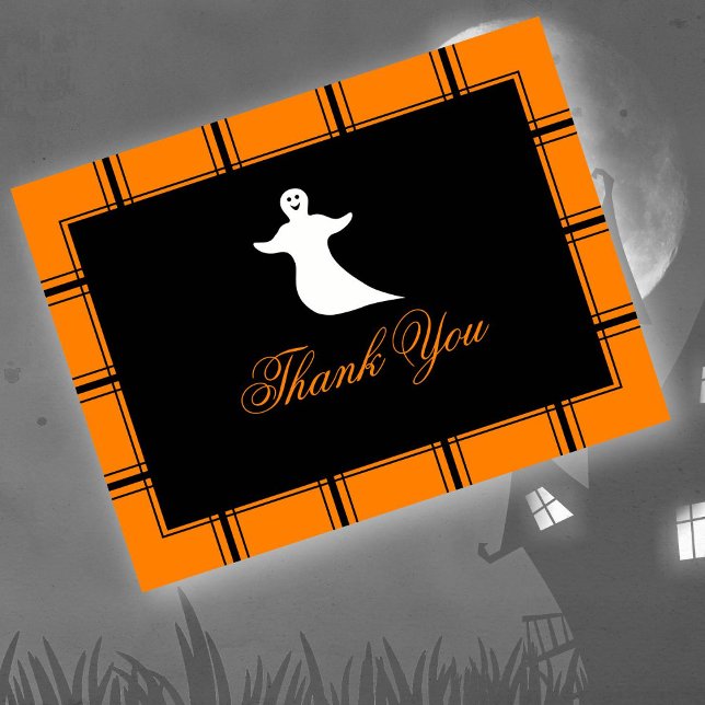 Ghost Thank You Halloween Black/Orange Postcard (Creator Uploaded)