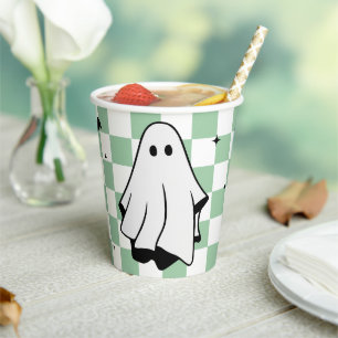 Ghost-Themed Halloween Chequered Paper Cups