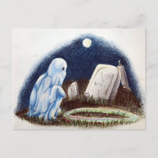 Ghost Tombstone Graveyard Playing Marbles Postcard (Front)