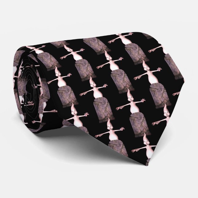 Ghost Tombstone Halloween Funny  Tie (Rolled)