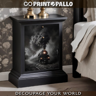 Ghost train from 1900 in a desert station tissue paper