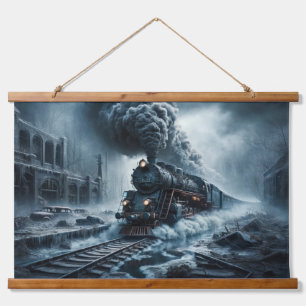 Ghost Train Through an Abandoned City Hanging Tapestry