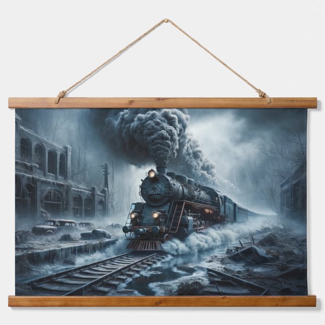Ghost Train Through an Abandoned City Hanging Tapestry (Front)
