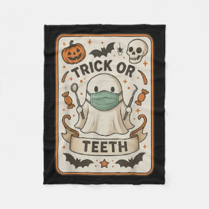Ghost Trick Or Teeth Dental Tarot Card Halloween D Fleece Blanket
