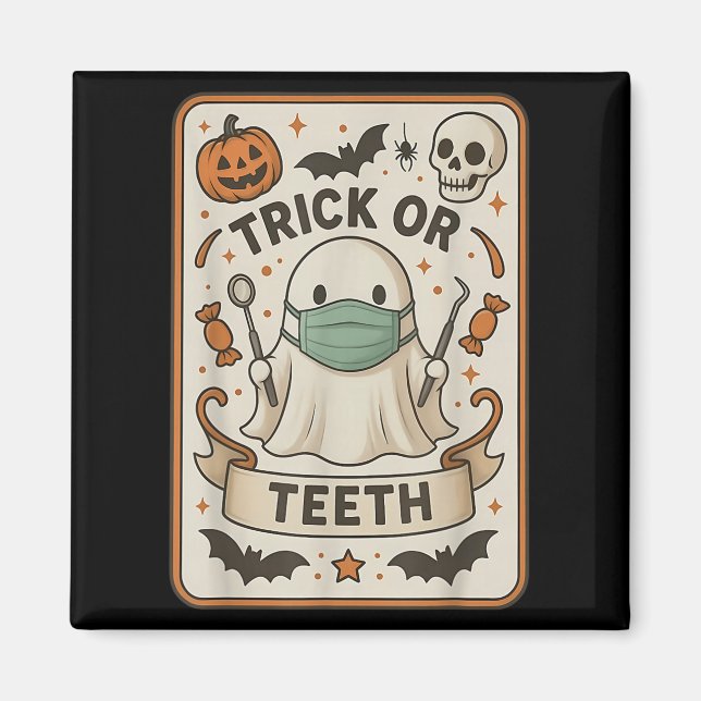 Ghost Trick Or Teeth Dental Tarot Card Halloween D Magnet (Front)