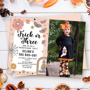 Ghost Trick or Three Halloween 3rd Birthday Photo Invitation