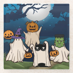 Ghost Trick or Treaters Glass Coaster