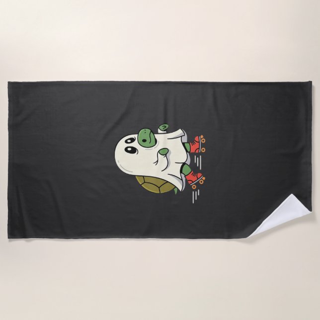 Ghost Turtle Roller Skates Halloween Design_1 Beach Towel (Front)