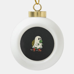 Ghost Turtle Roller Skates Halloween Design_1 Ceramic Ball Christmas Ornament
