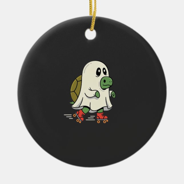 Ghost Turtle Roller Skates Halloween Design_1 Ceramic Tree Decoration (Front)