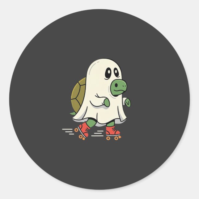 Ghost Turtle Roller Skates Halloween Design_1 Classic Round Sticker (Front)