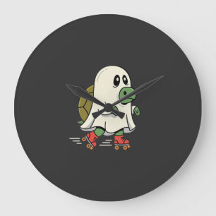 Ghost Turtle Roller Skates Halloween Design_1 Large Clock
