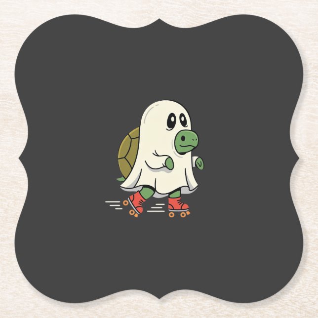 Ghost Turtle Roller Skates Halloween Design_1 Paper Coaster (Front)