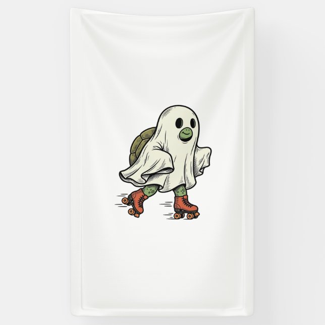 Ghost Turtle Roller Skating Vintage Halloween Desi Banner (Vertical)