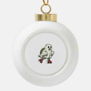 Ghost Turtle Roller Skating Vintage Halloween Desi Ceramic Ball Christmas Ornament