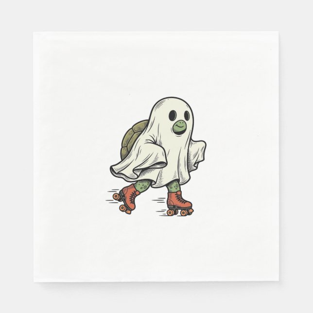 Ghost Turtle Roller Skating Vintage Halloween Desi Napkin (Front)