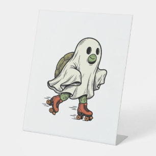 Ghost Turtle Roller Skating Vintage Halloween Desi Pedestal Sign