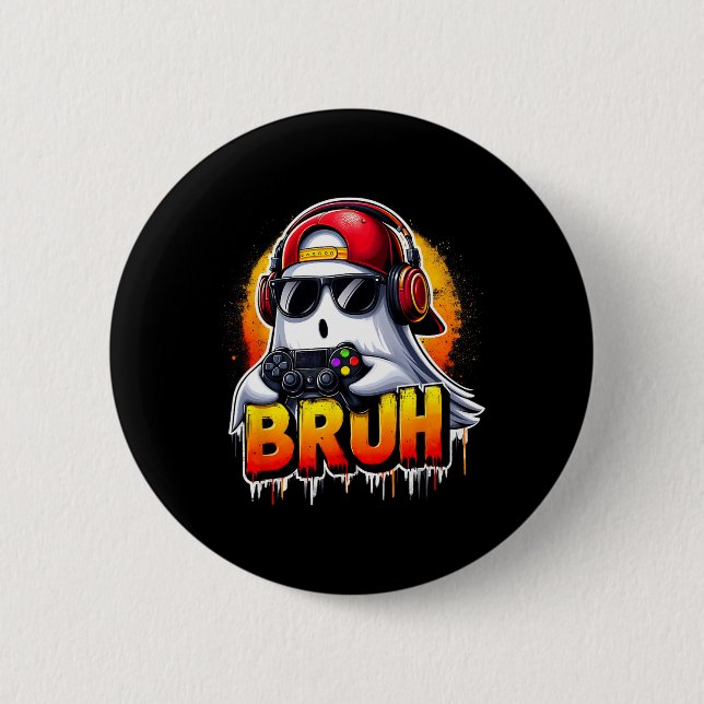 Ghost Video Game Bruh Halloween Gaming Controller  6 Cm Round Badge (Front)