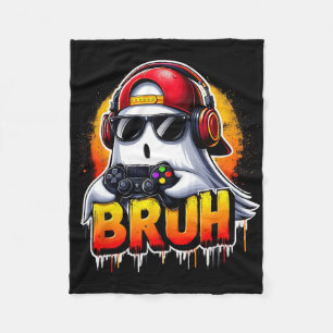Ghost Video Game Bruh Halloween Gaming Controller Fleece Blanket