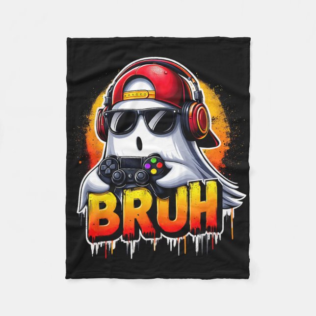 Ghost Video Game Bruh Halloween Gaming Controller  Fleece Blanket (Front)