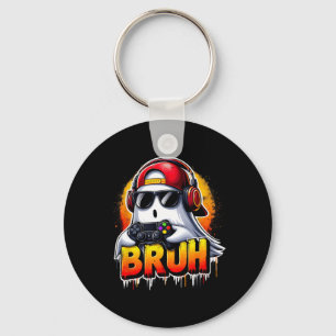 Ghost Video Game Bruh Halloween Gaming Controller Key Ring