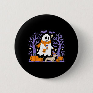 Ghost Walking Dachshund Funny Spooky Season 6 Cm Round Badge