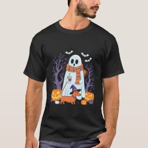 Ghost Walking Dachshund Funny Spooky Season Hallow T-Shirt