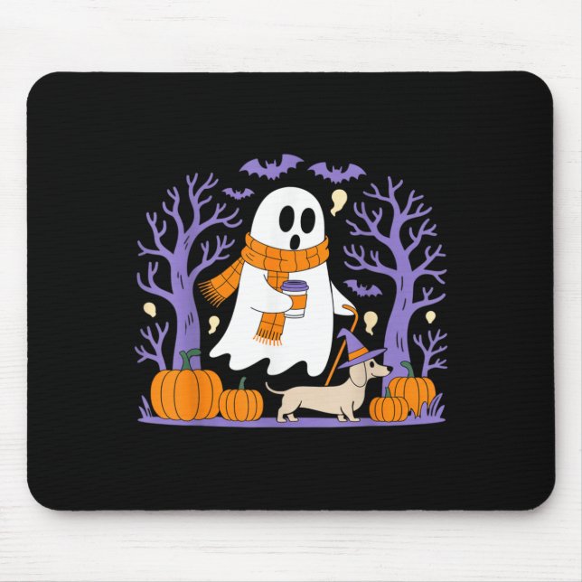 Ghost Walking Dachshund Funny Spooky Season Mouse Mat (Front)