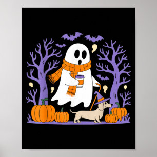 Ghost Walking Dachshund Funny Spooky Season Poster
