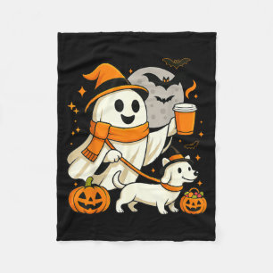 Ghost Walking Dachshund Spooky Season Halloween Fleece Blanket