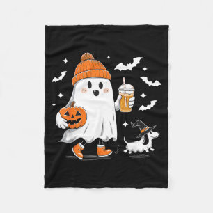 Ghost Walking Dachshund Spooky Season Halloween Fleece Blanket