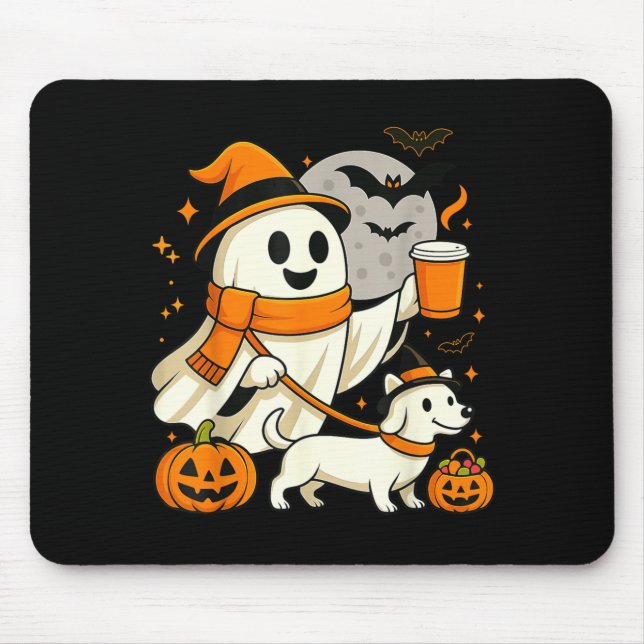Ghost Walking Dachshund Spooky Season Halloween Mouse Mat (Front)