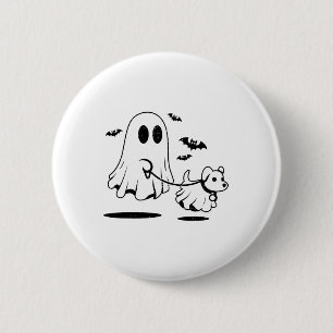 Ghost Walking Dog Dressed As Ghost Funny Halloween 6 Cm Round Badge