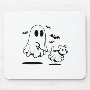 Ghost Walking Dog Dressed As Ghost Funny Halloween Mouse Mat