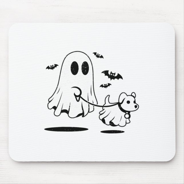 Ghost Walking Dog Dressed As Ghost Funny Halloween Mouse Mat (Front)