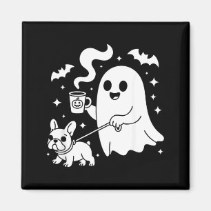 Ghost Walking Dog French Bulldog Coffee Halloween Magnet