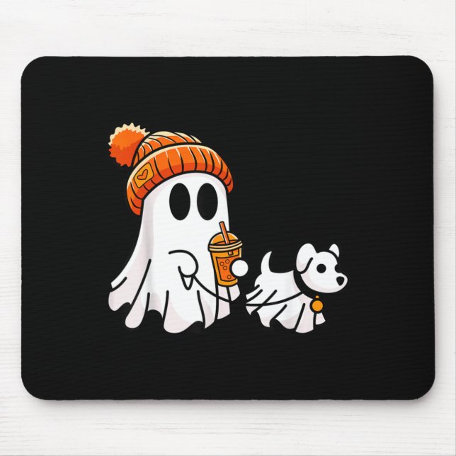 Ghost Walking Dog Funny Halloween Costume Mouse Mat (Front)