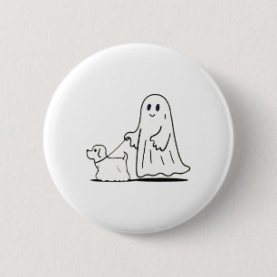 Ghost Walking Dog Ghostie Funny Halloween Dog Love 6 Cm Round Badge