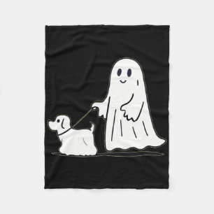 Ghost Walking Dog Ghostie Funny Halloween Dog Love Fleece Blanket