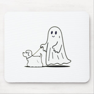 Ghost Walking Dog Ghostie Funny Halloween Dog Love Mouse Mat