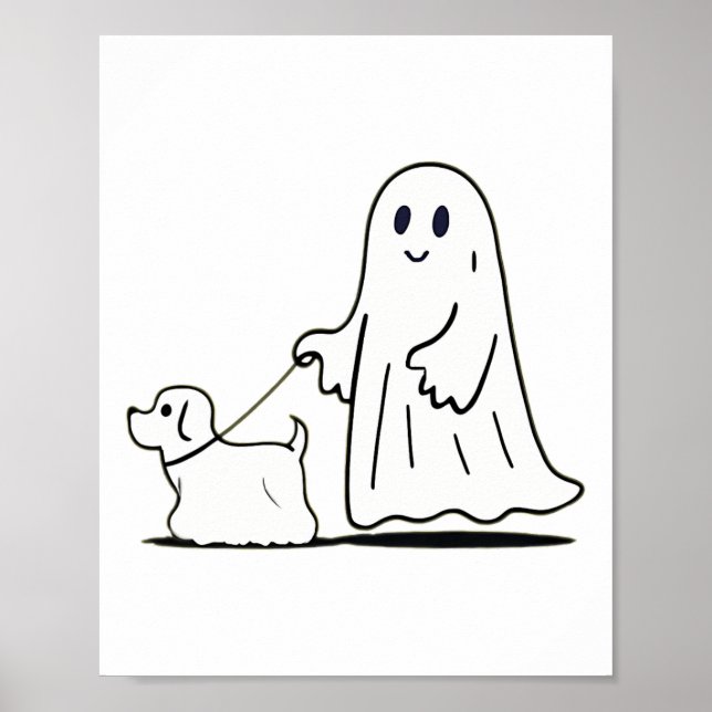 Ghost Walking Dog Ghostie Funny Halloween Dog Love Poster (Front)