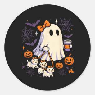 Ghost Walking Dog Shirt Coquette Halloween Dog Classic Round Sticker