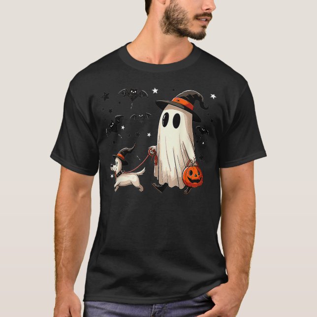 Ghost Walking Dog Spooky Season Halloween T-Shirt (Front)
