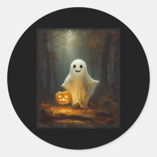 Ghost Walking In The Forest Halloween Costume Men Classic Round Sticker