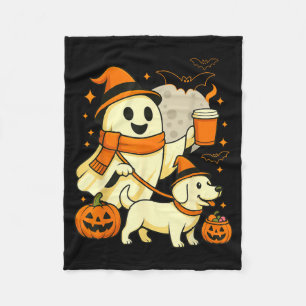Ghost Walking Labrador Spooky Season Halloween Dog Fleece Blanket