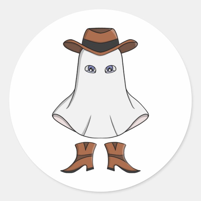 Ghost Wearing Cowboy Hat and Boots Classic Round Sticker (Front)